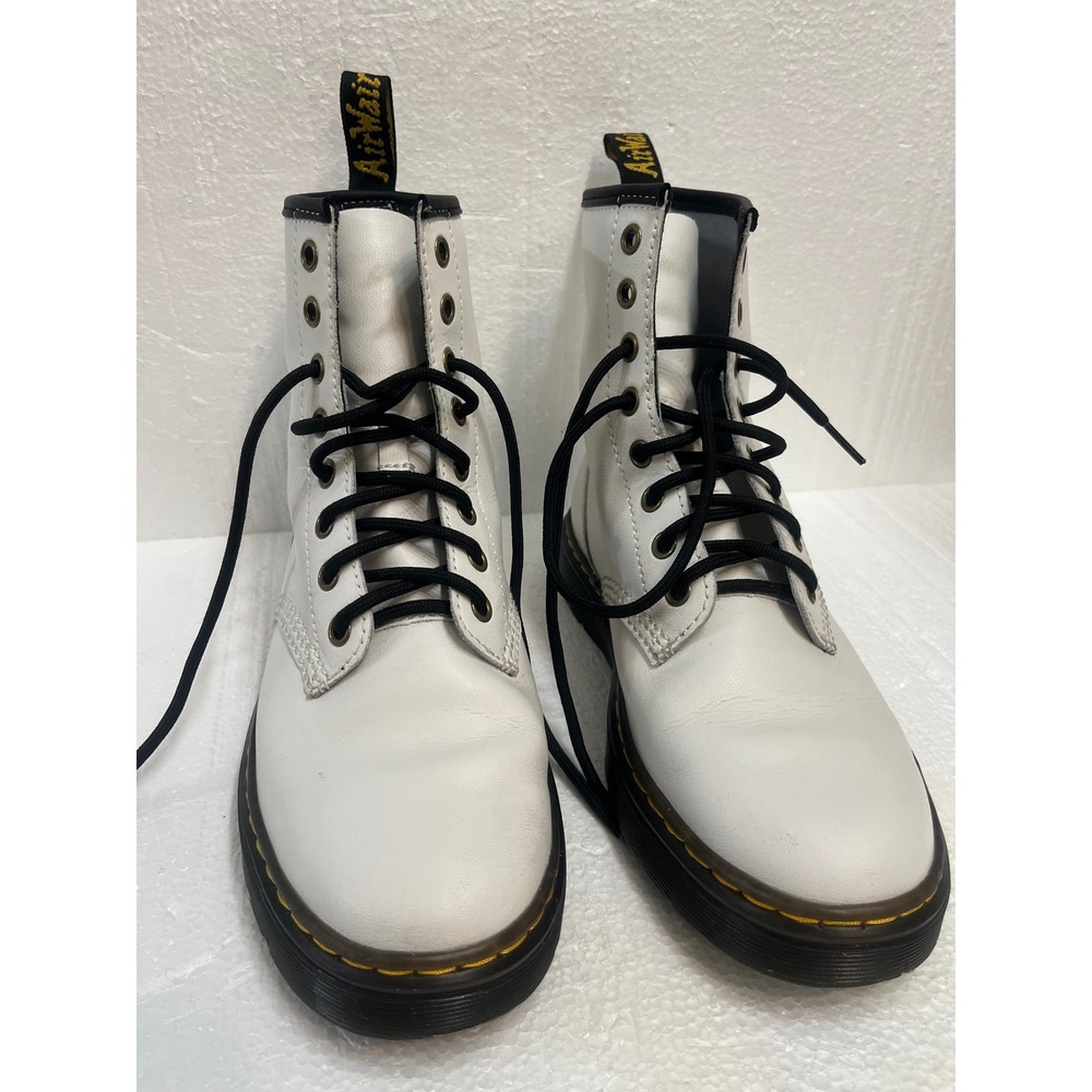 Dr. Martens Zavala White Leather Combat Boots Womens 7 Mens 6 AW004 SH 11 V